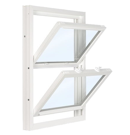 A white window with two windows on the outside.